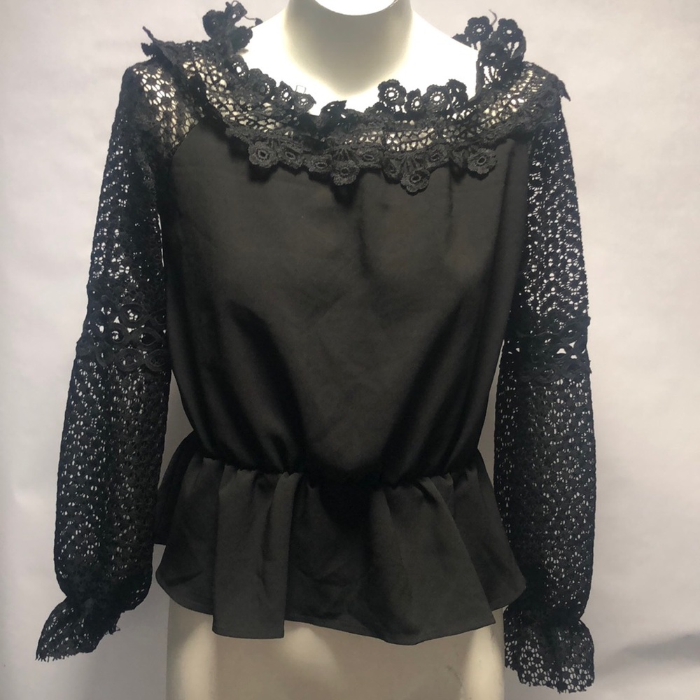 Style mafia black lace ruffled blouse